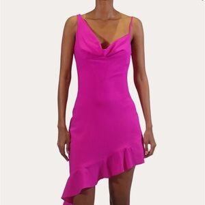 Pink Asymmetrical Ruffled Sheath Dress